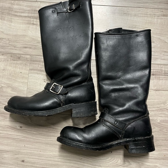 Men's Black Leather Bike Boots - Picture 1 of 7